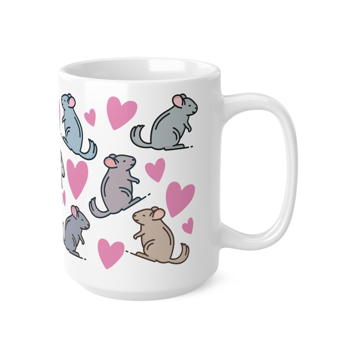 Chinchillas and Pink Love Hearts Pattern Mug - 11oz/15oz Ceramic Coffee Cups