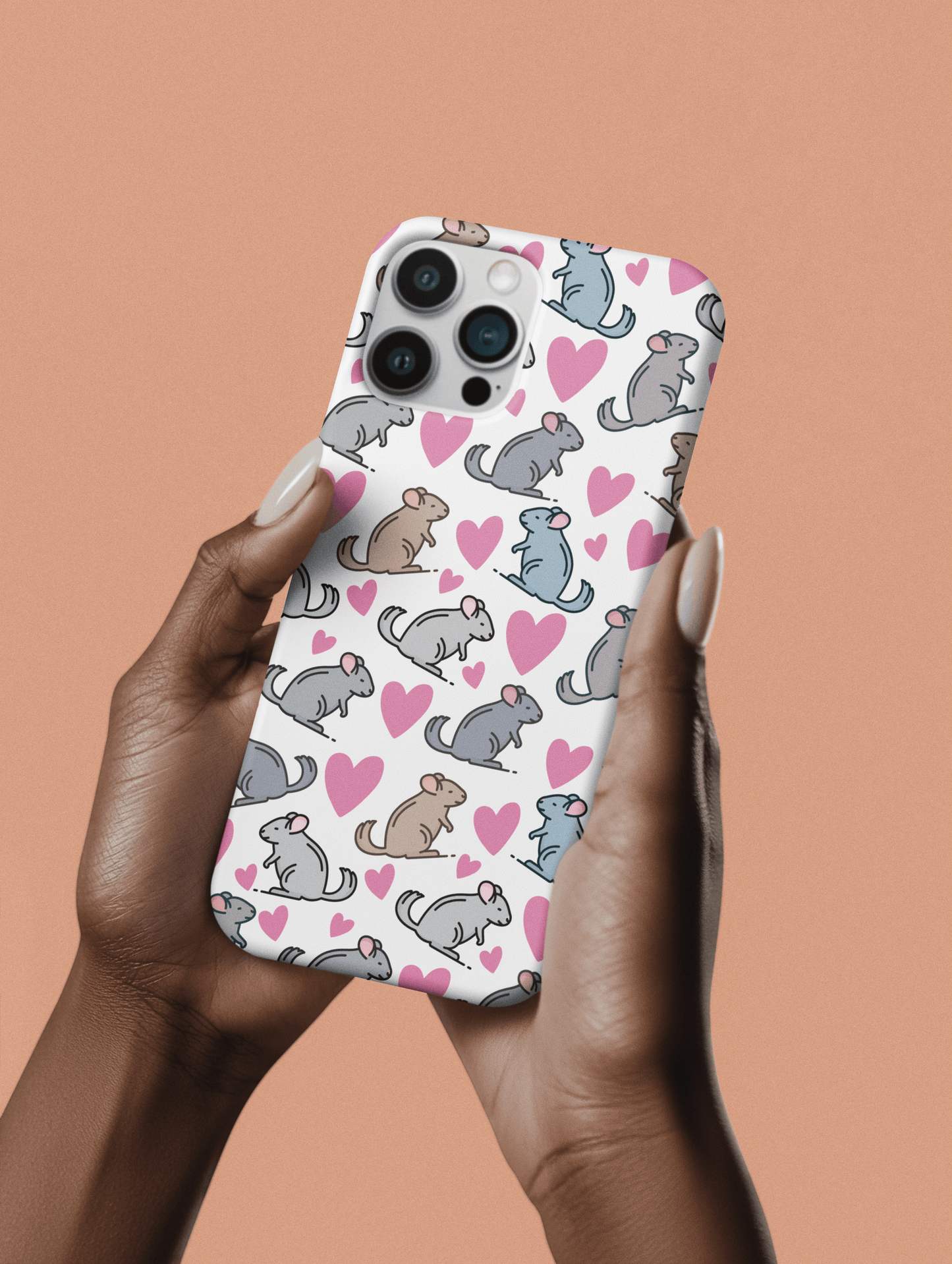 iPhone Magnetic Case - Pink Love Hearts and Chinchilla Illustrations