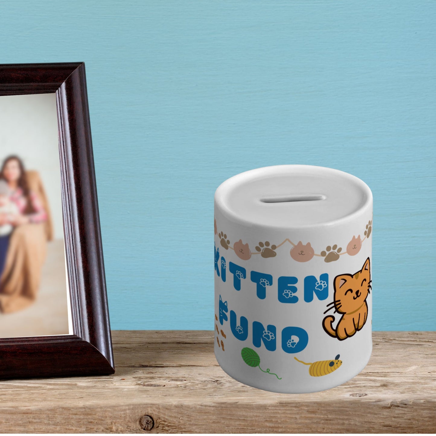 Kitten fund money box, kitten piggy bank, boys first cat
