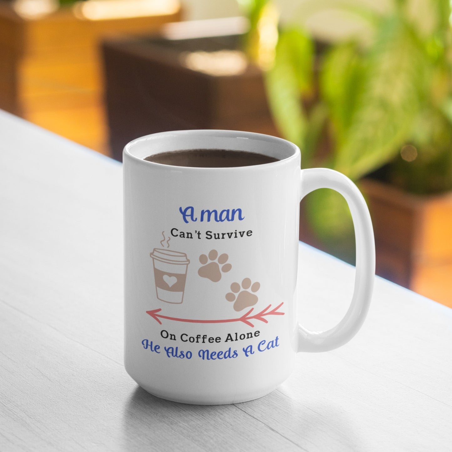 Cat dad coffee mug, man and coffee cat gift idea 15oz