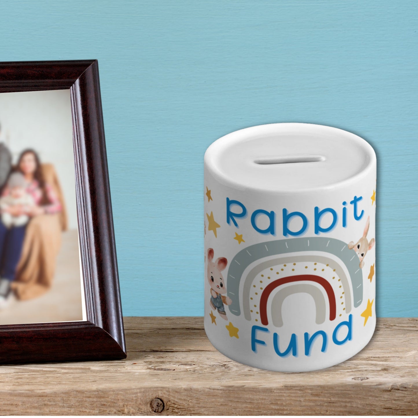 Rabbit money box, bunny money box, rabbit piggy bank, boy first rabbit