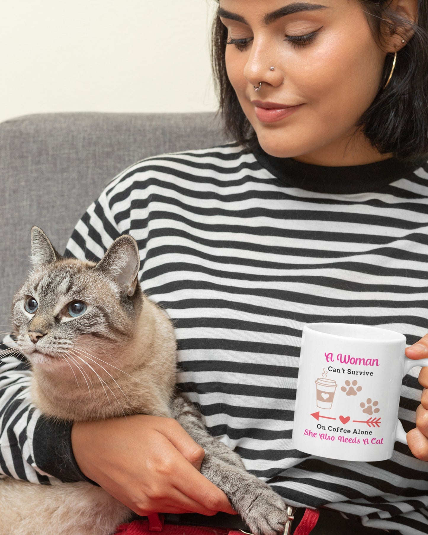 Cat mom coffee mug - woman can't survive without cat and coffee 11oz