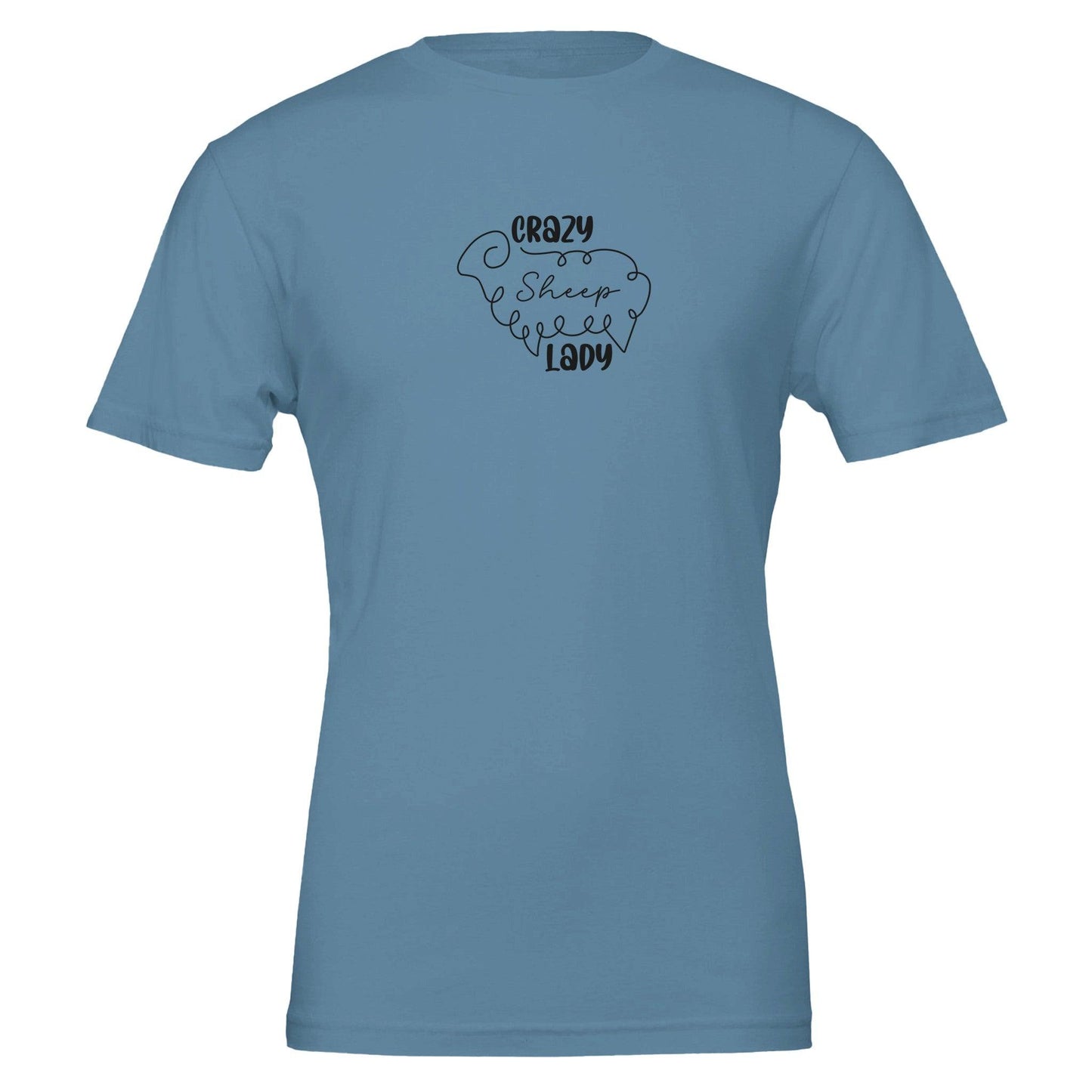 crazy sheep lady t-shirt blue