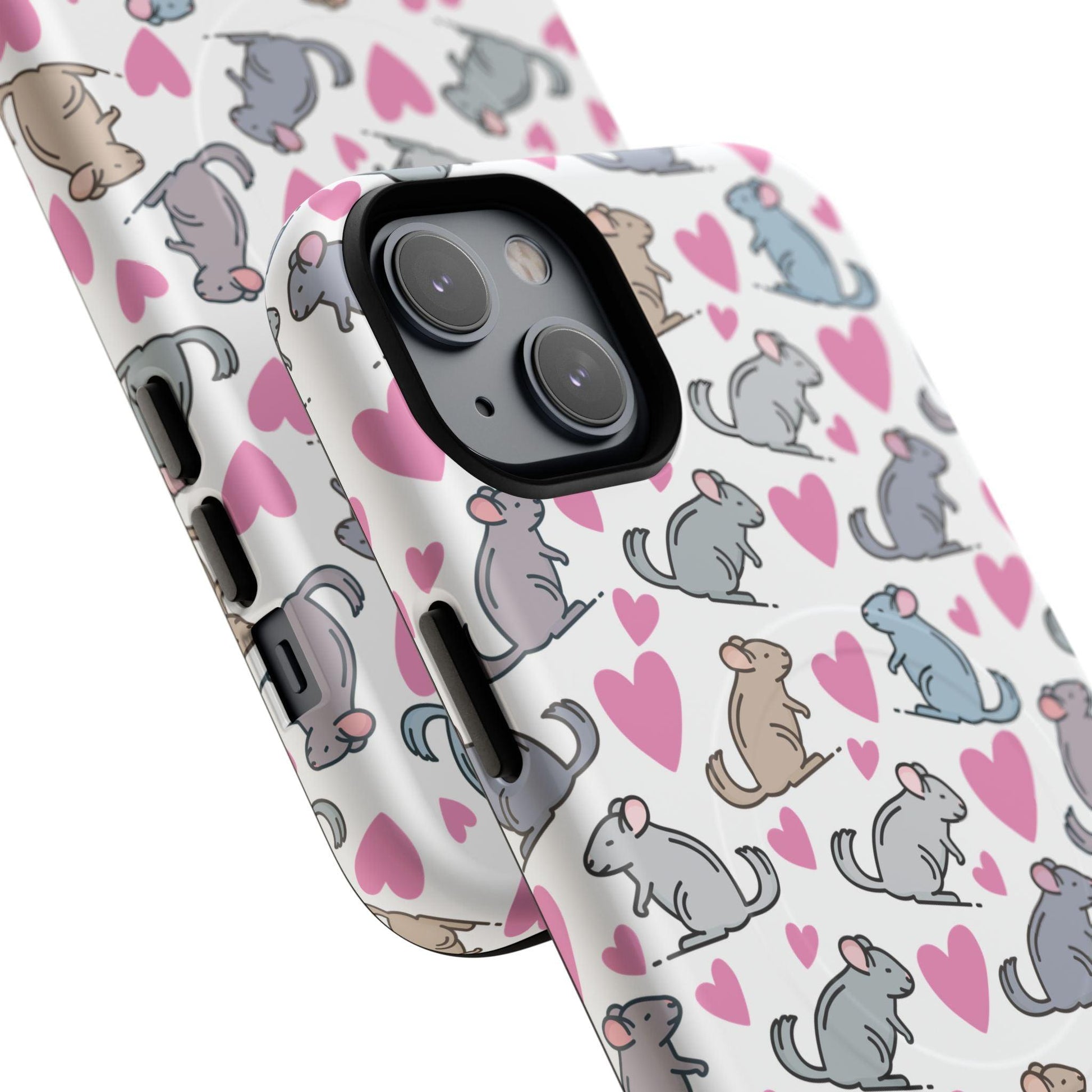 iPhone Magnetic Case - Pink Love Hearts and Chinchilla Illustrations