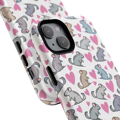 iPhone Magnetic Case - Pink Love Hearts and Chinchilla Illustrations