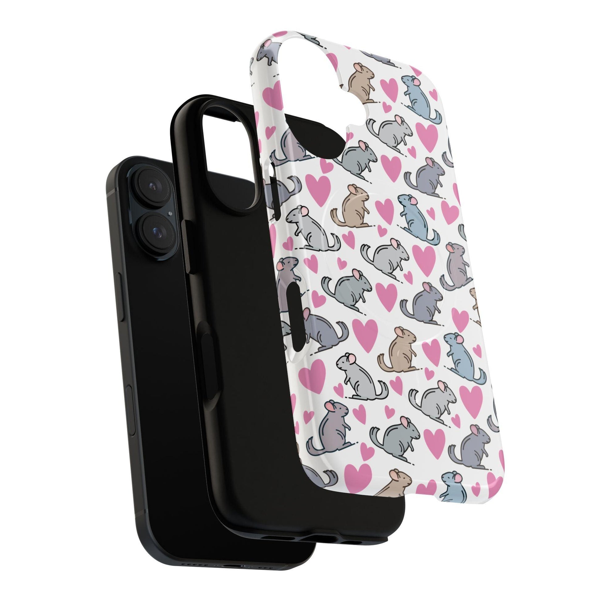 iPhone Magnetic Case - Pink Love Hearts and Chinchilla Illustrations
