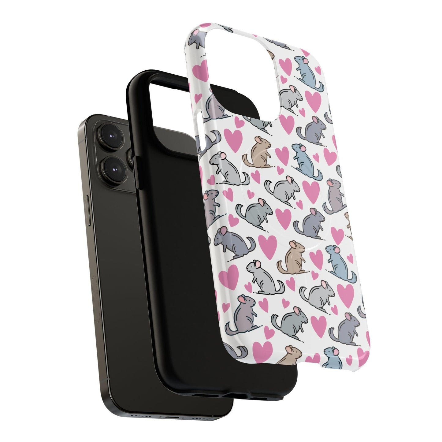iPhone Magnetic Case - Pink Love Hearts and Chinchilla Illustrations