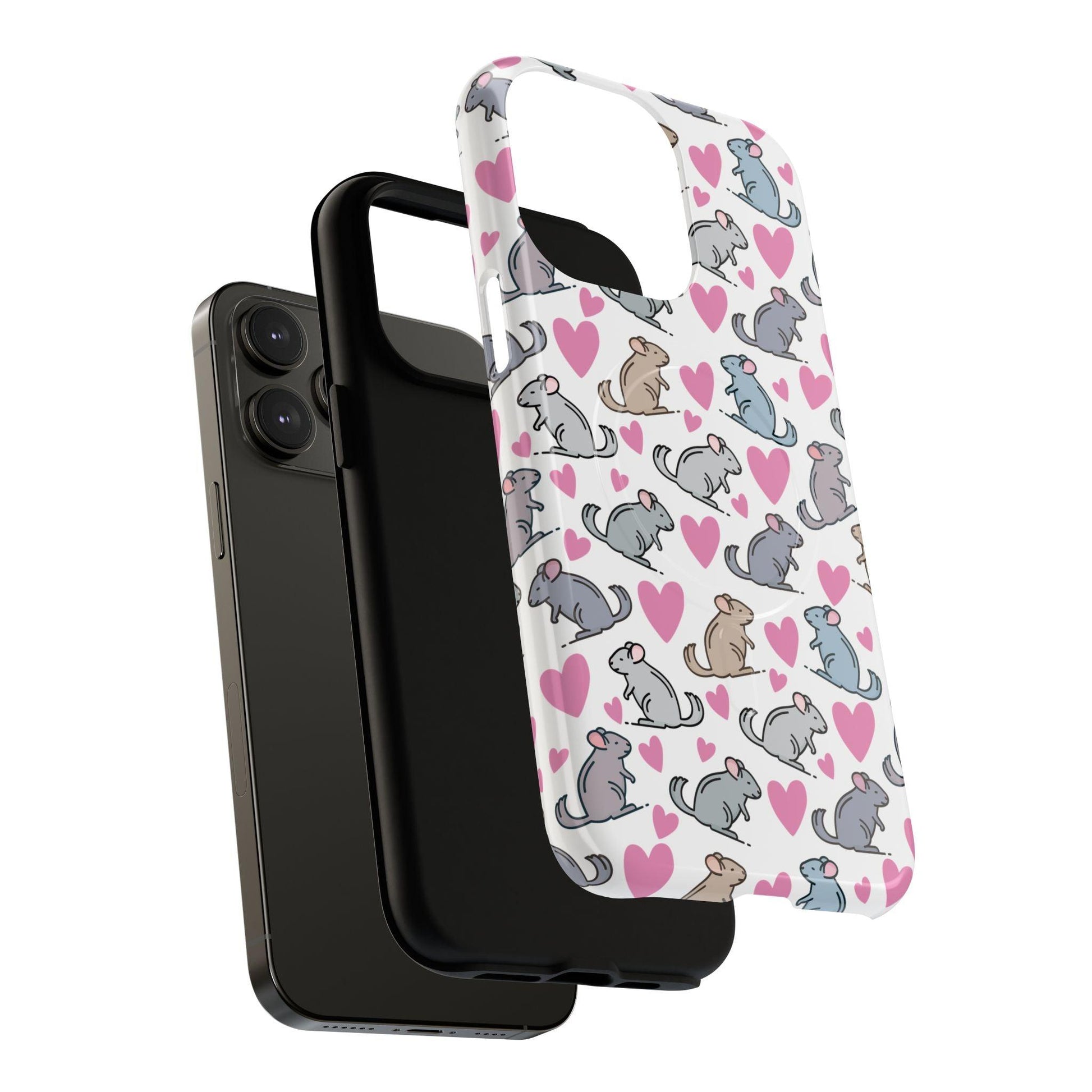 iPhone Magnetic Case - Pink Love Hearts and Chinchilla Illustrations