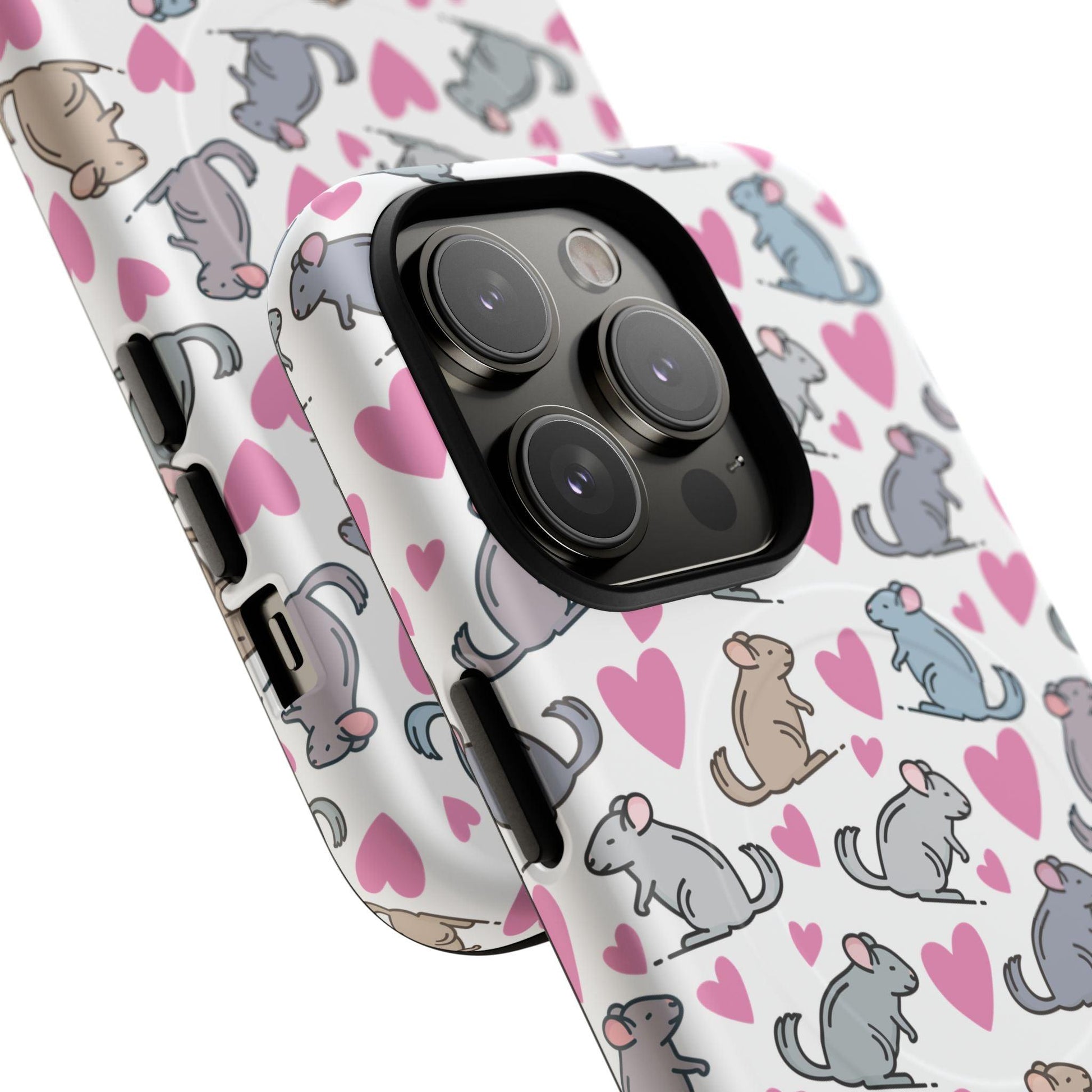 iPhone Magnetic Case - Pink Love Hearts and Chinchilla Illustrations