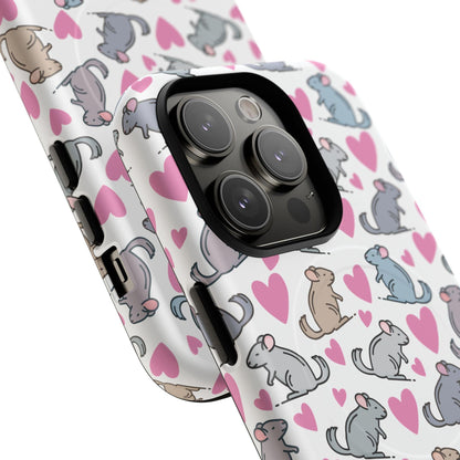 iPhone Magnetic Case - Pink Love Hearts and Chinchilla Illustrations