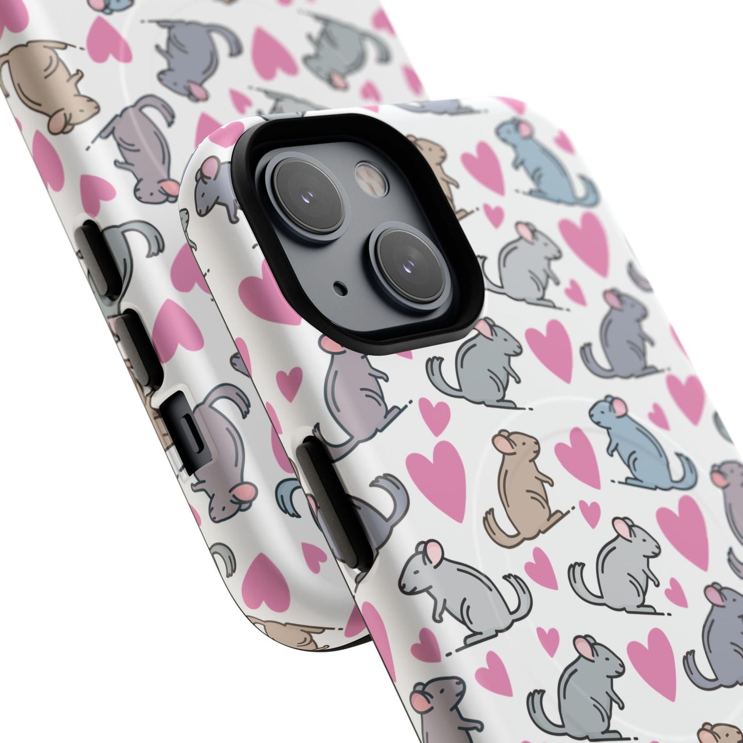 iPhone Magnetic Case - Pink Love Hearts and Chinchilla Illustrations