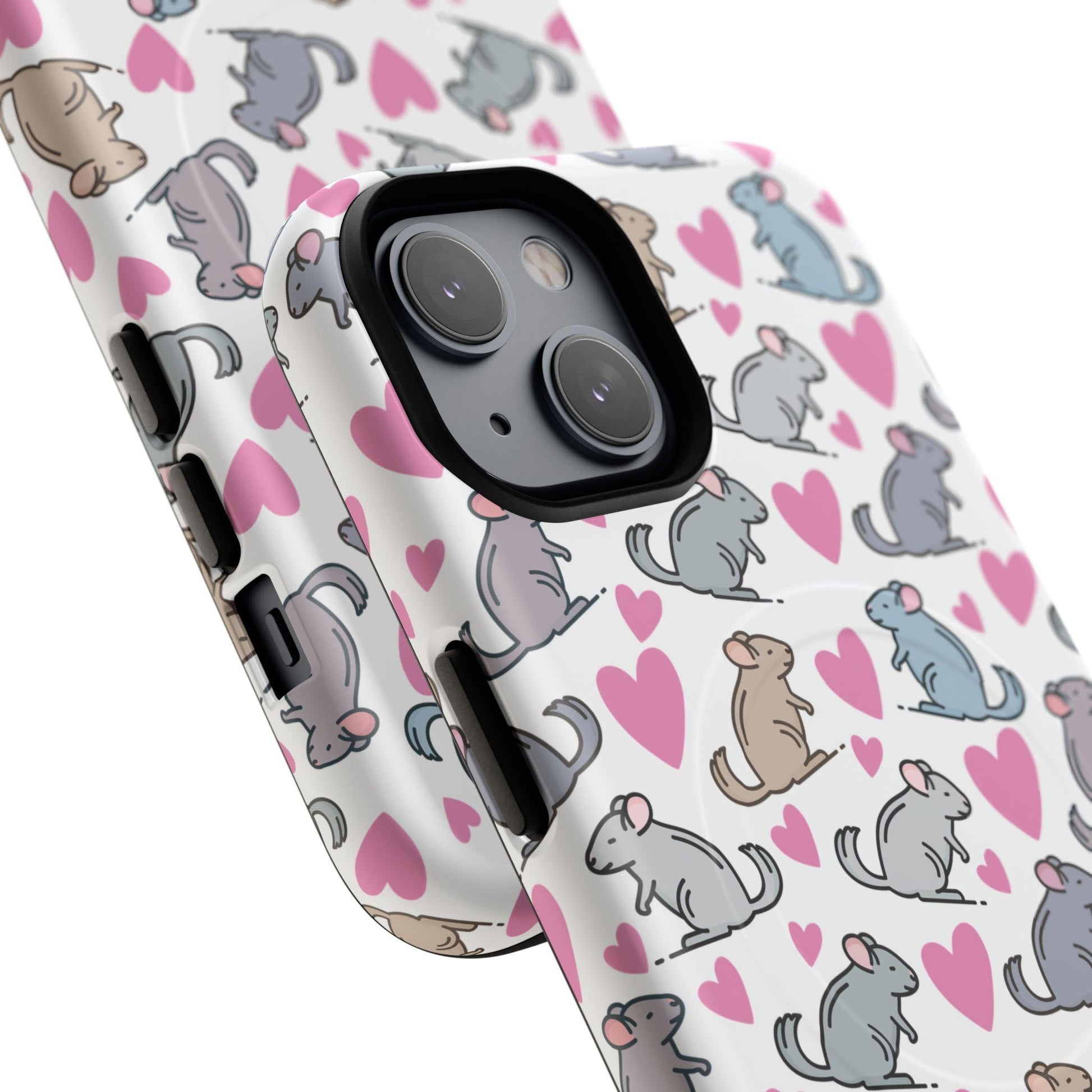 iPhone Magnetic Case - Pink Love Hearts and Chinchilla Illustrations