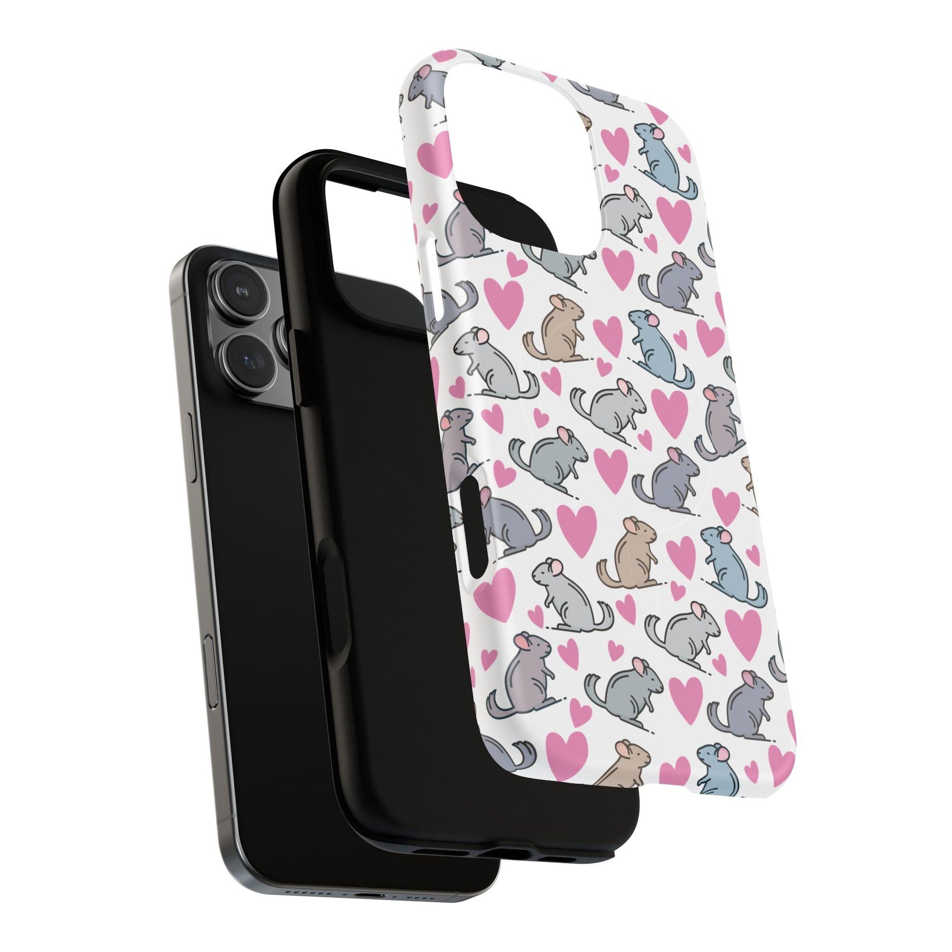 iPhone Magnetic Case - Pink Love Hearts and Chinchilla Illustrations