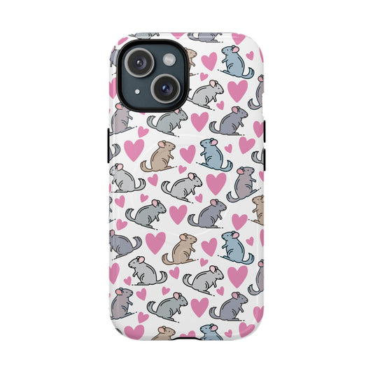 iPhone Magnetic Case - Pink Love Hearts and Chinchilla Illustrations