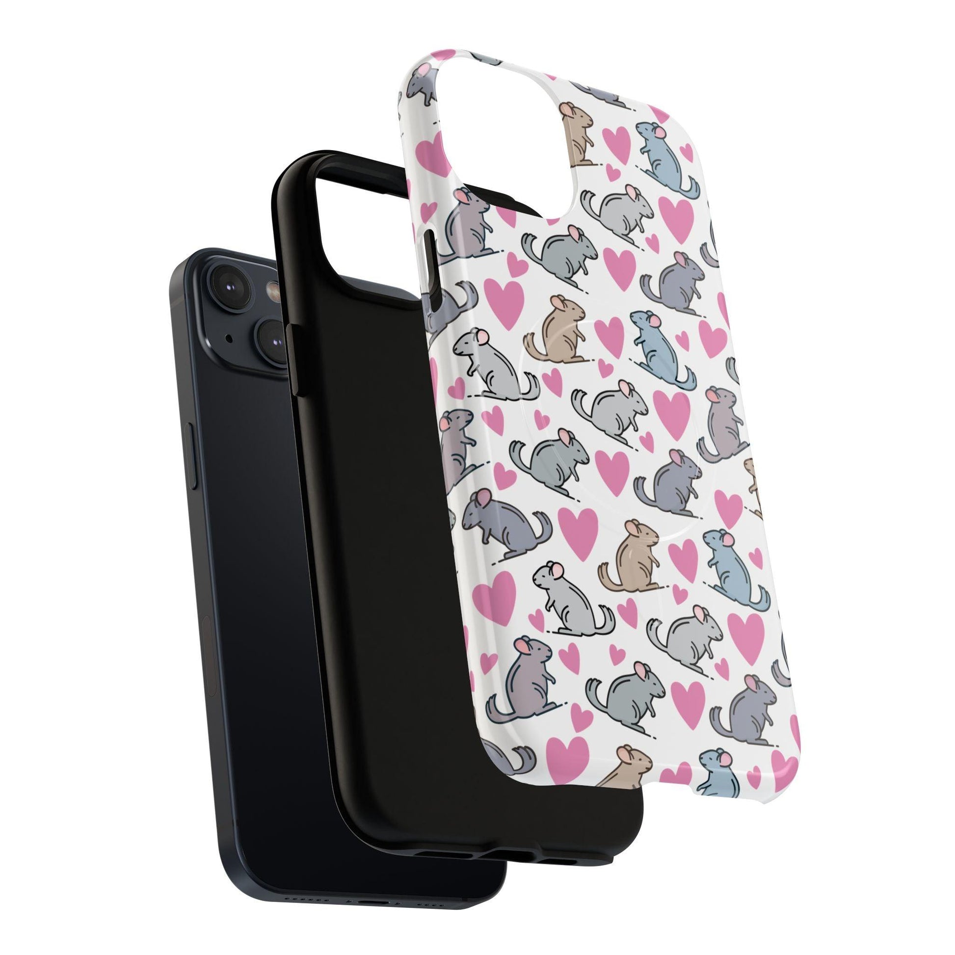 iPhone Magnetic Case - Pink Love Hearts and Chinchilla Illustrations