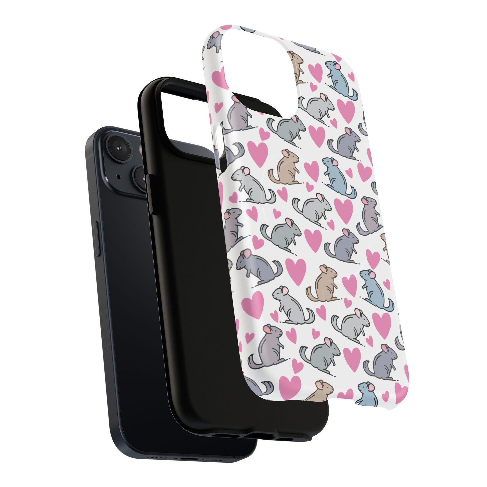 iPhone Magnetic Case - Pink Love Hearts and Chinchilla Illustrations