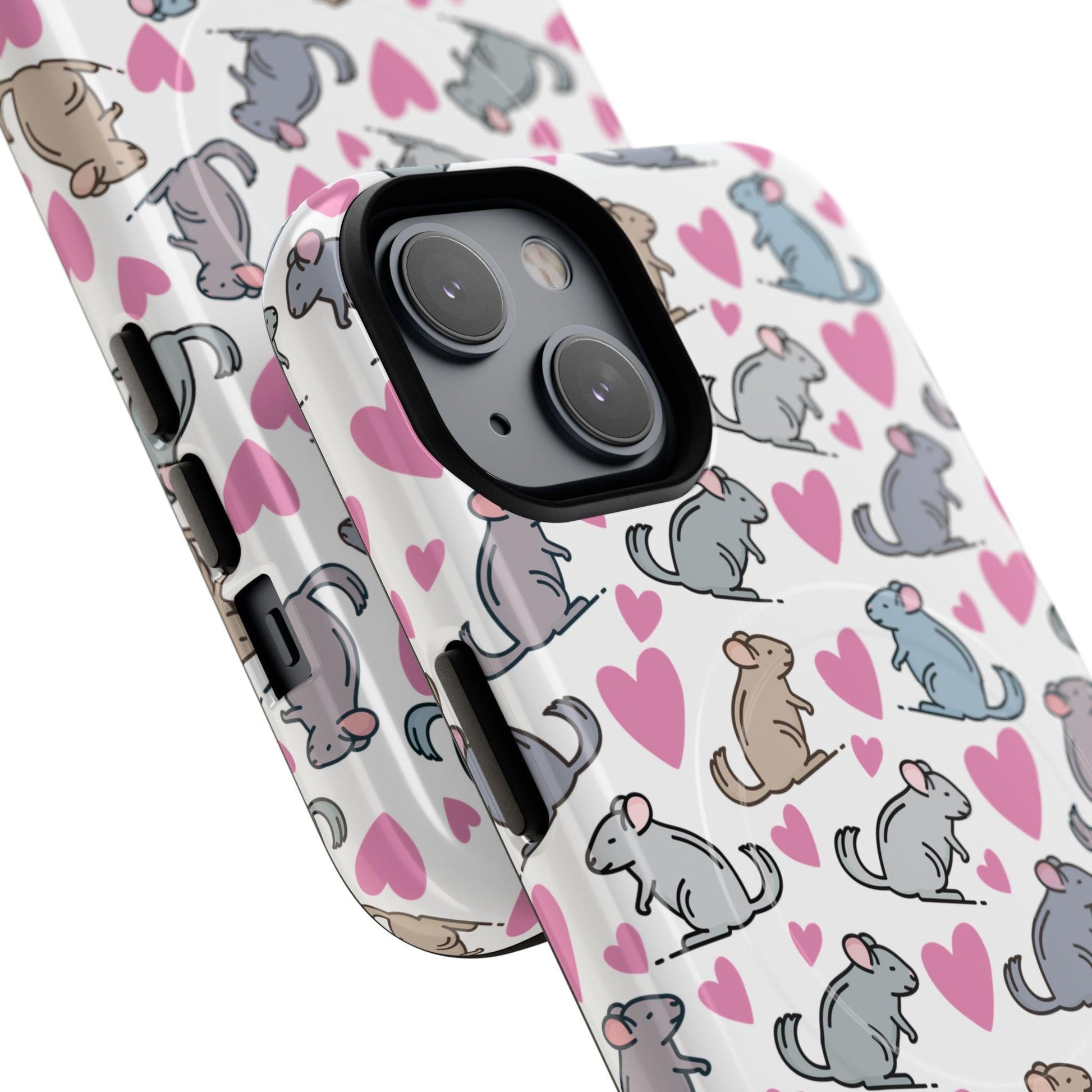 iPhone Magnetic Case - Pink Love Hearts and Chinchilla Illustrations