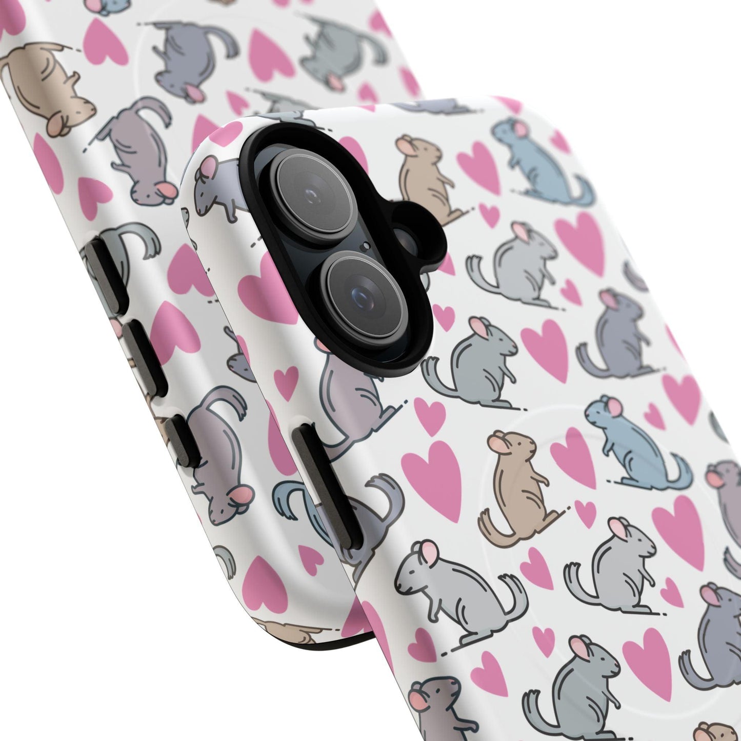 iPhone Magnetic Case - Pink Love Hearts and Chinchilla Illustrations