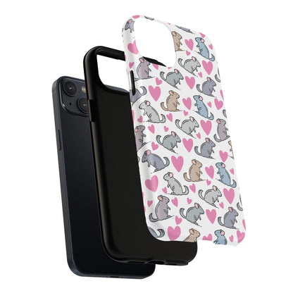 iPhone Magnetic Case - Pink Love Hearts and Chinchilla Illustrations