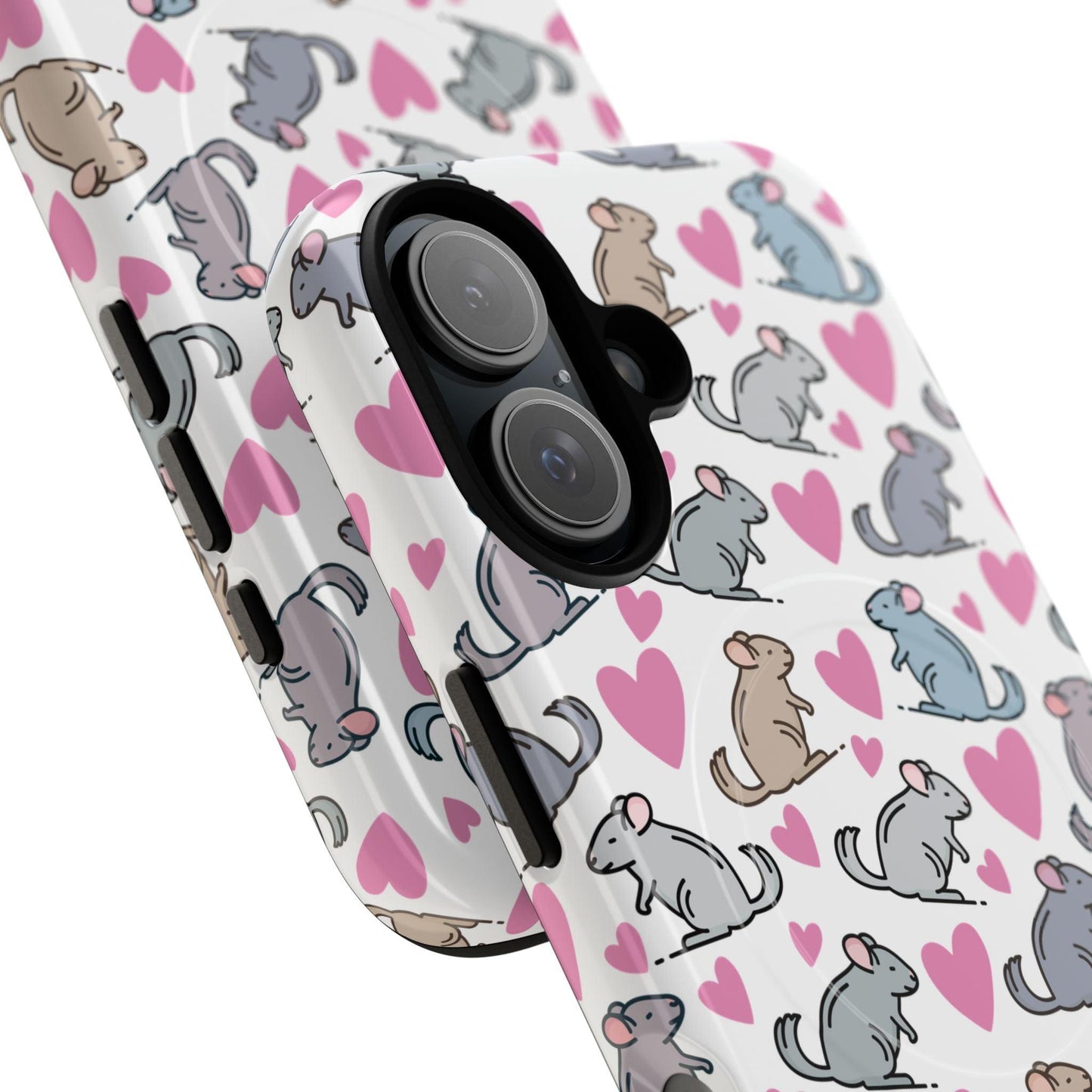 iPhone Magnetic Case - Pink Love Hearts and Chinchilla Illustrations