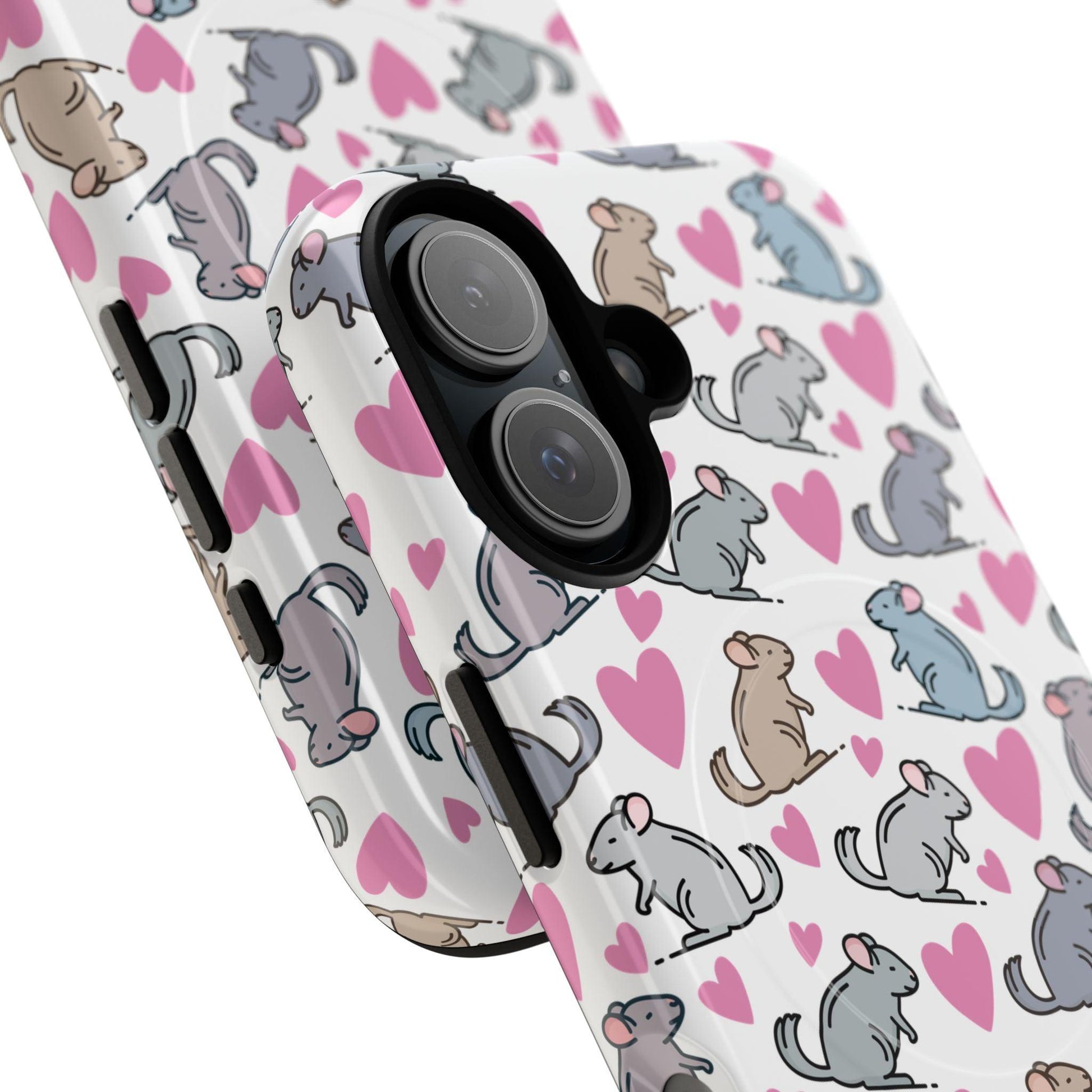 iPhone Magnetic Case - Pink Love Hearts and Chinchilla Illustrations