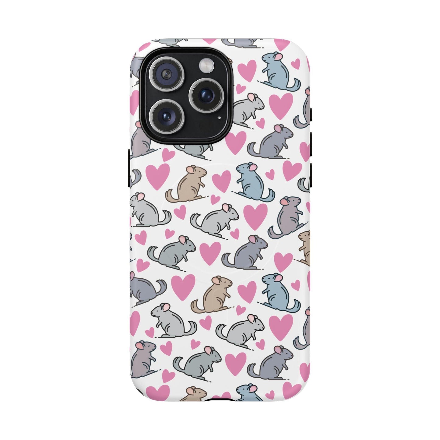 iPhone Magnetic Case - Pink Love Hearts and Chinchilla Illustrations