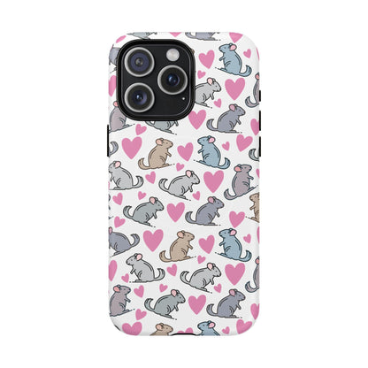 iPhone Magnetic Case - Pink Love Hearts and Chinchilla Illustrations
