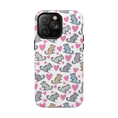 iPhone Magnetic Case - Pink Love Hearts and Chinchilla Illustrations