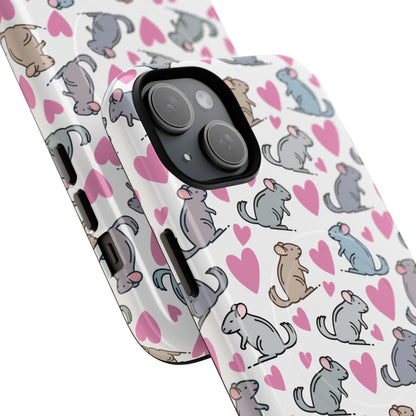 iPhone Magnetic Case - Pink Love Hearts and Chinchilla Illustrations