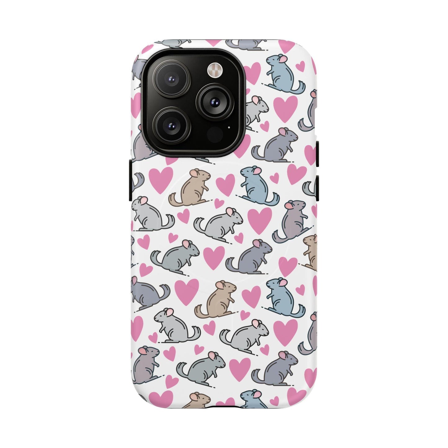 iPhone Magnetic Case - Pink Love Hearts and Chinchilla Illustrations