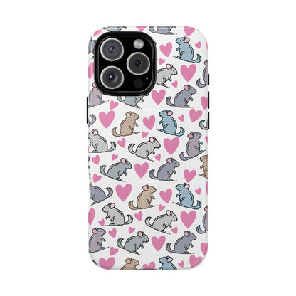 iPhone Magnetic Case - Pink Love Hearts and Chinchilla Illustrations