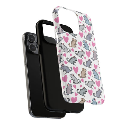 iPhone Magnetic Case - Pink Love Hearts and Chinchilla Illustrations