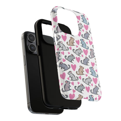 iPhone Magnetic Case - Pink Love Hearts and Chinchilla Illustrations