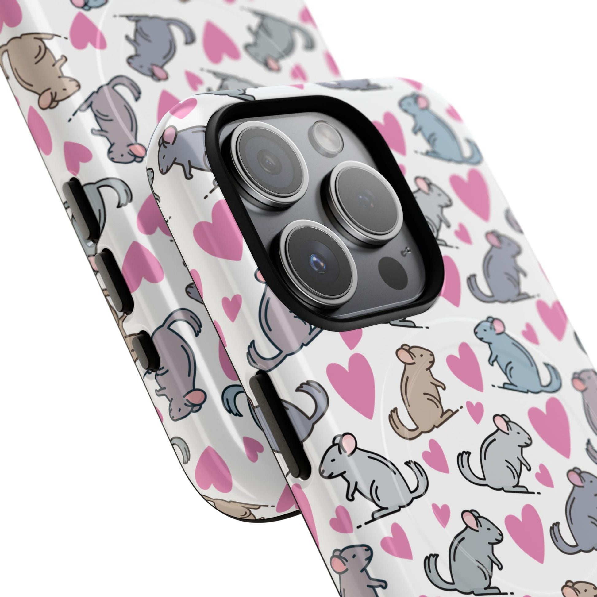 iPhone Magnetic Case - Pink Love Hearts and Chinchilla Illustrations