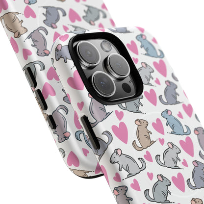 iPhone Magnetic Case - Pink Love Hearts and Chinchilla Illustrations
