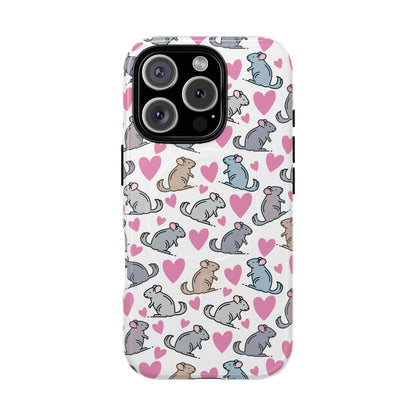 iPhone Magnetic Case - Pink Love Hearts and Chinchilla Illustrations
