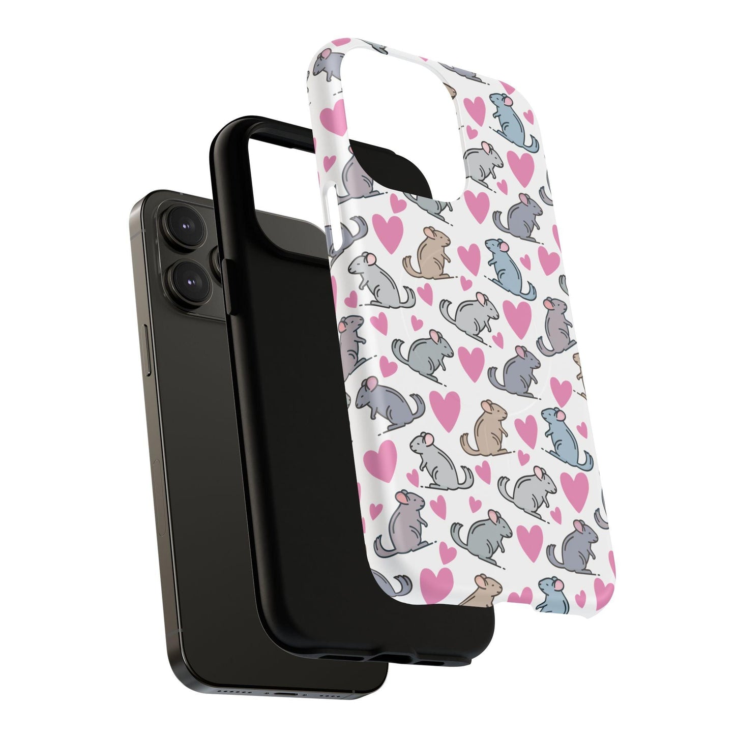 iPhone Magnetic Case - Pink Love Hearts and Chinchilla Illustrations