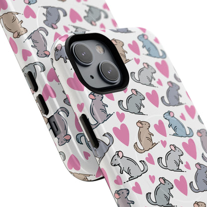 iPhone Magnetic Case - Pink Love Hearts and Chinchilla Illustrations