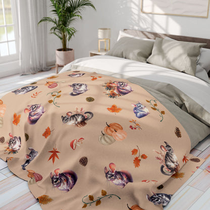 Chinchilla Themed Fleece Blanket, Warm Autumn Decor, Snuggle Blanket, Autumn Blanket, Home Comfort