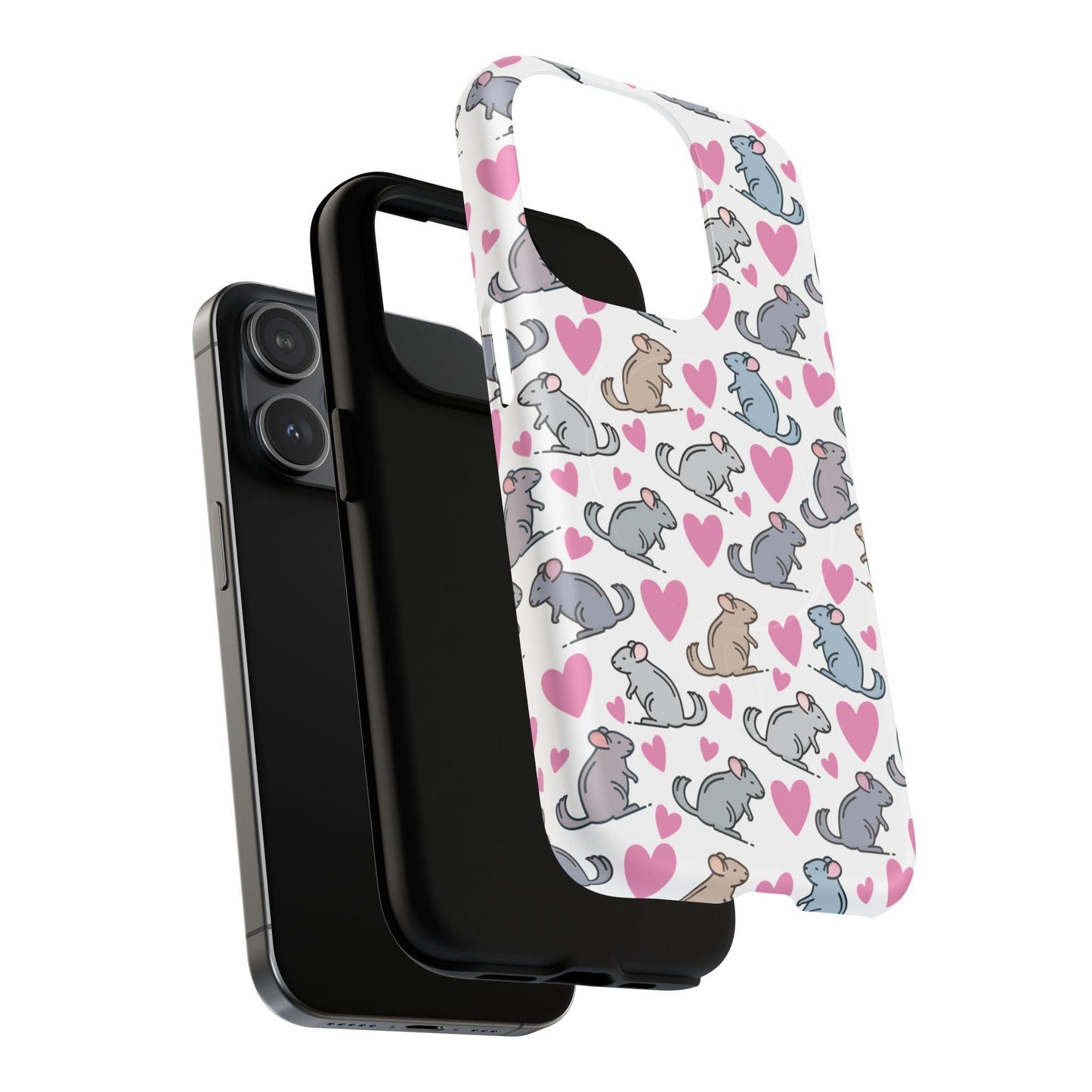 iPhone Magnetic Case - Pink Love Hearts and Chinchilla Illustrations