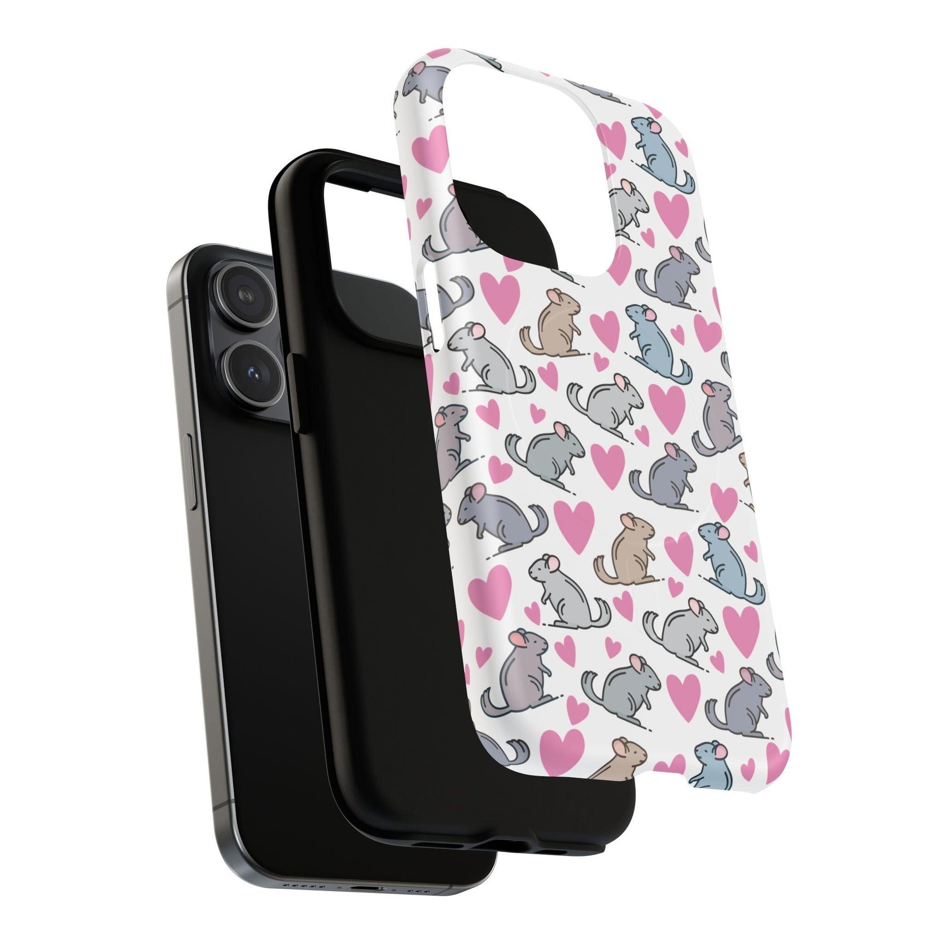 iPhone Magnetic Case - Pink Love Hearts and Chinchilla Illustrations