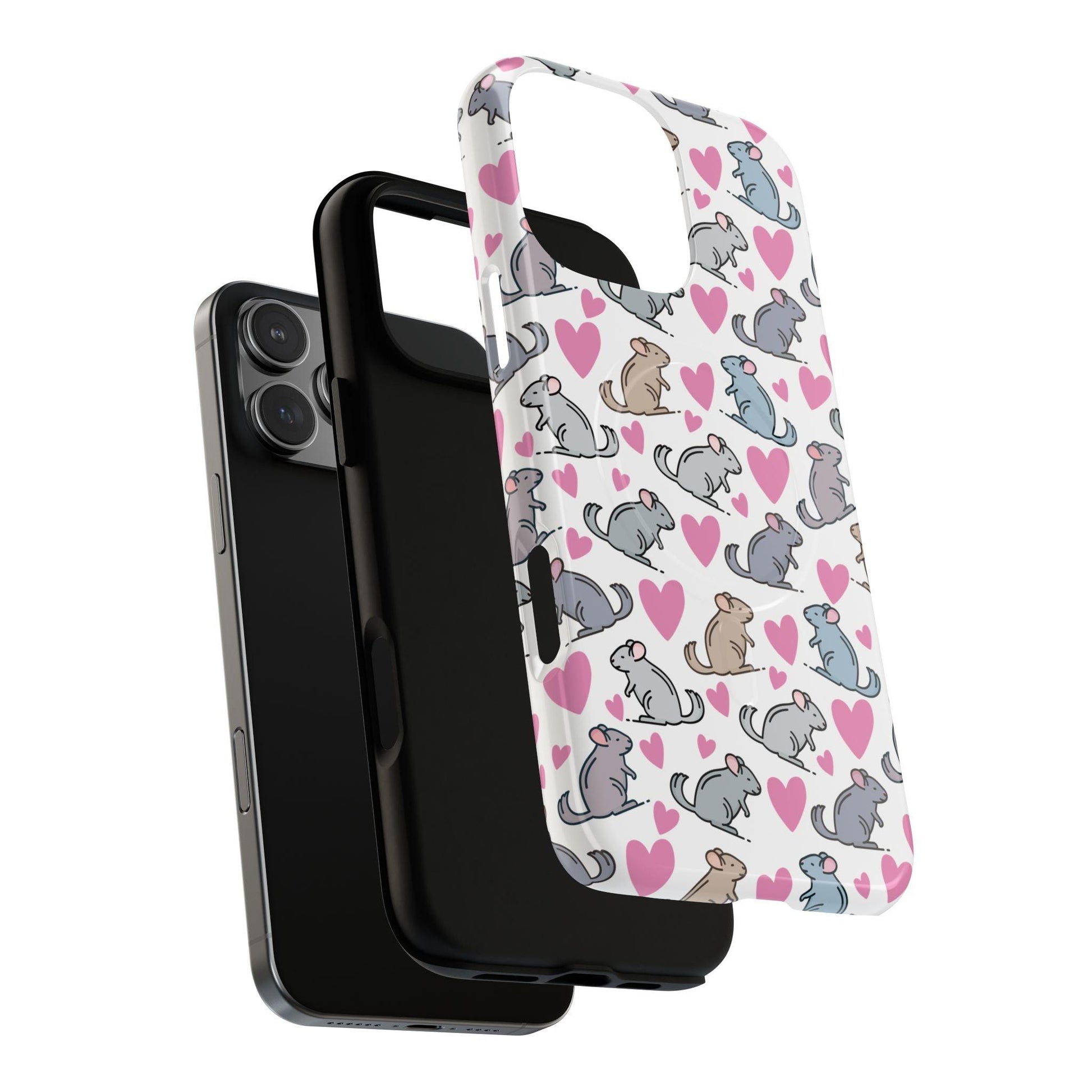 iPhone Magnetic Case - Pink Love Hearts and Chinchilla Illustrations