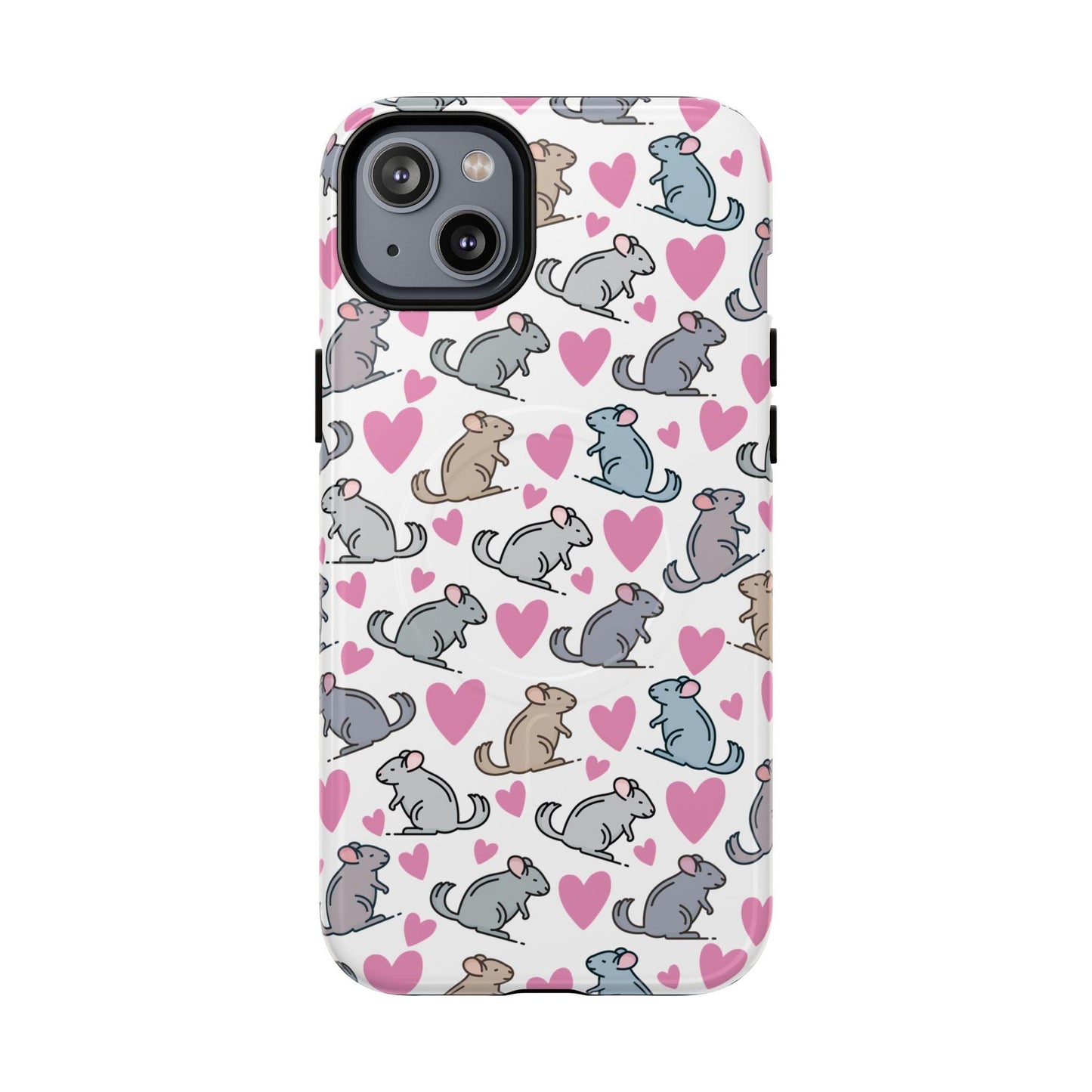 iPhone Magnetic Case - Pink Love Hearts and Chinchilla Illustrations