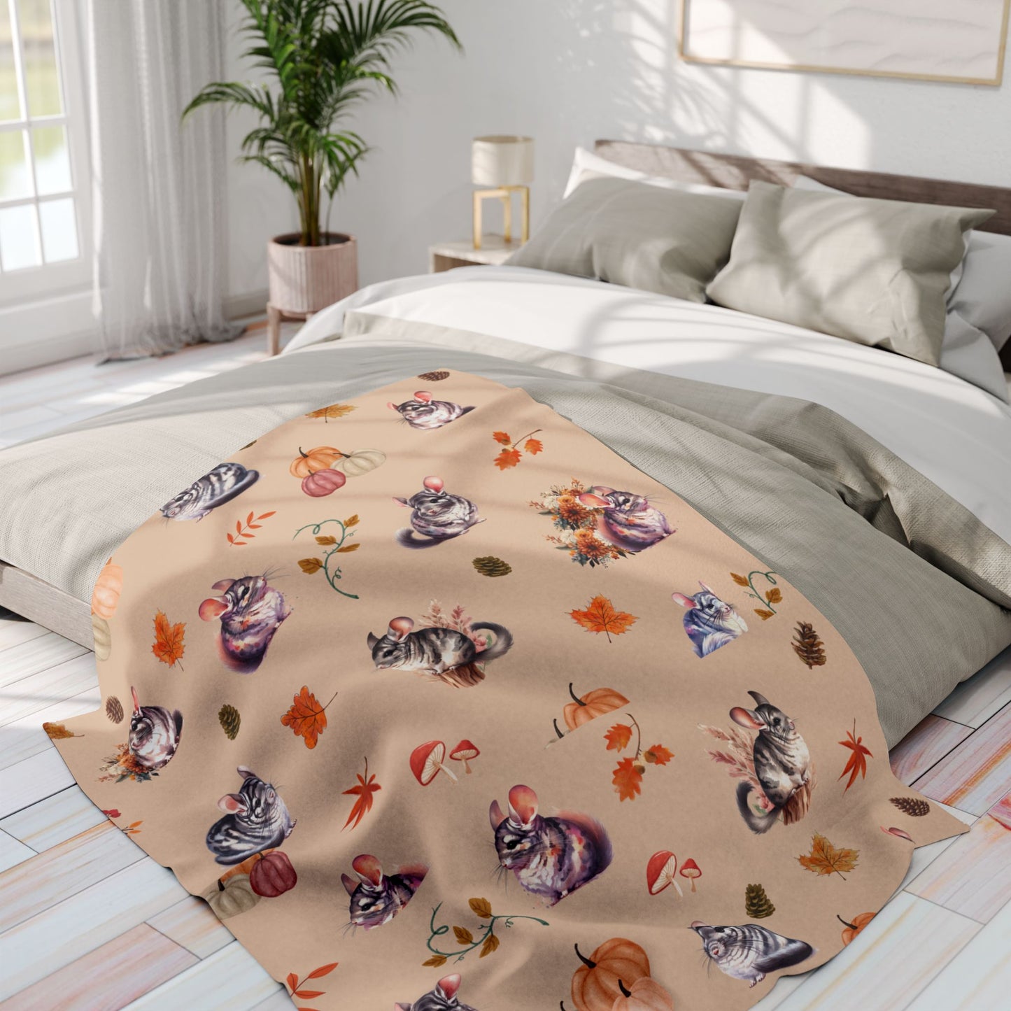 Chinchilla Themed Fleece Blanket, Warm Autumn Decor, Snuggle Blanket, Autumn Blanket, Home Comfort