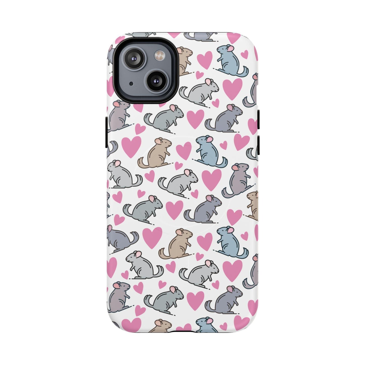 iPhone Magnetic Case - Pink Love Hearts and Chinchilla Illustrations