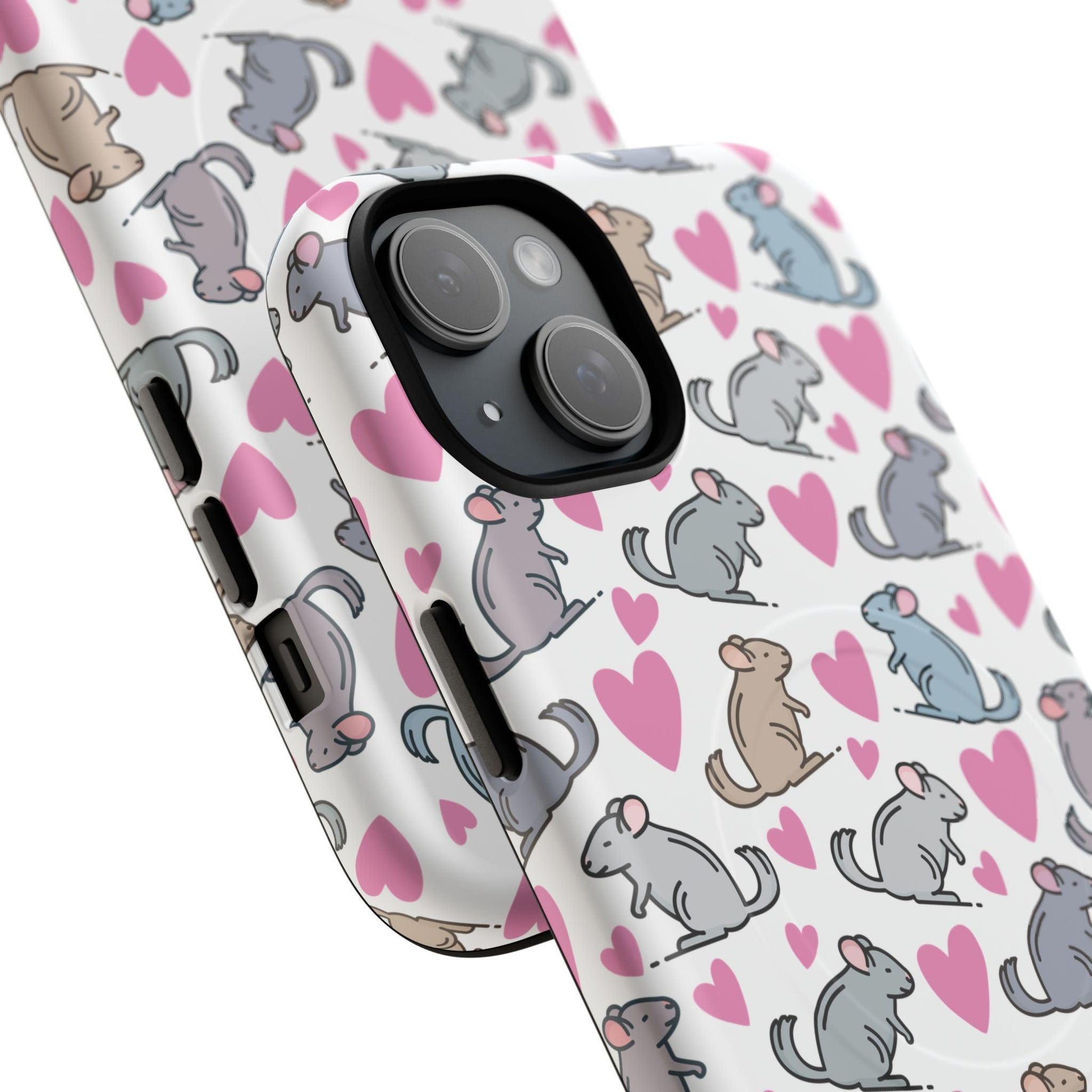 iPhone Magnetic Case - Pink Love Hearts and Chinchilla Illustrations