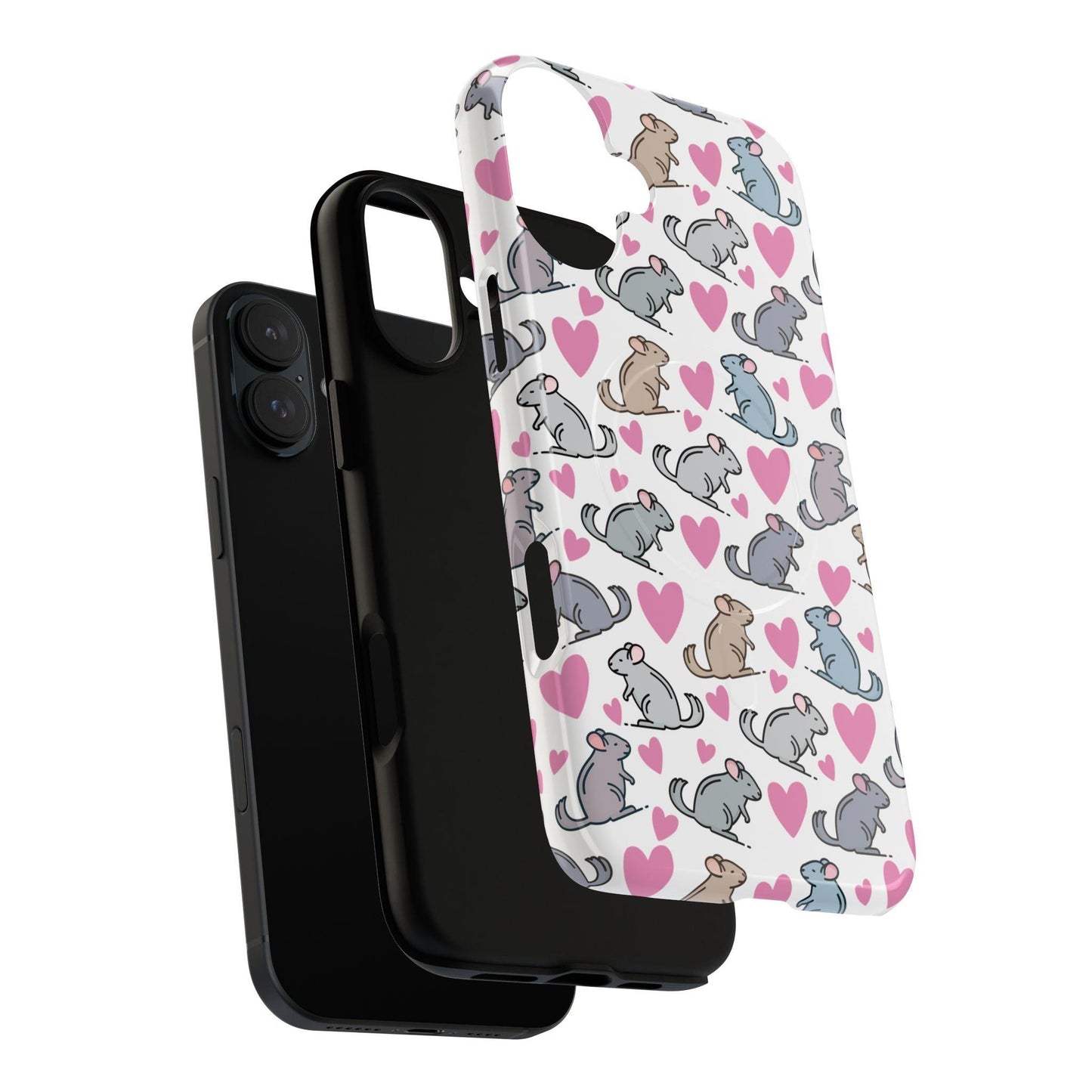 iPhone Magnetic Case - Pink Love Hearts and Chinchilla Illustrations