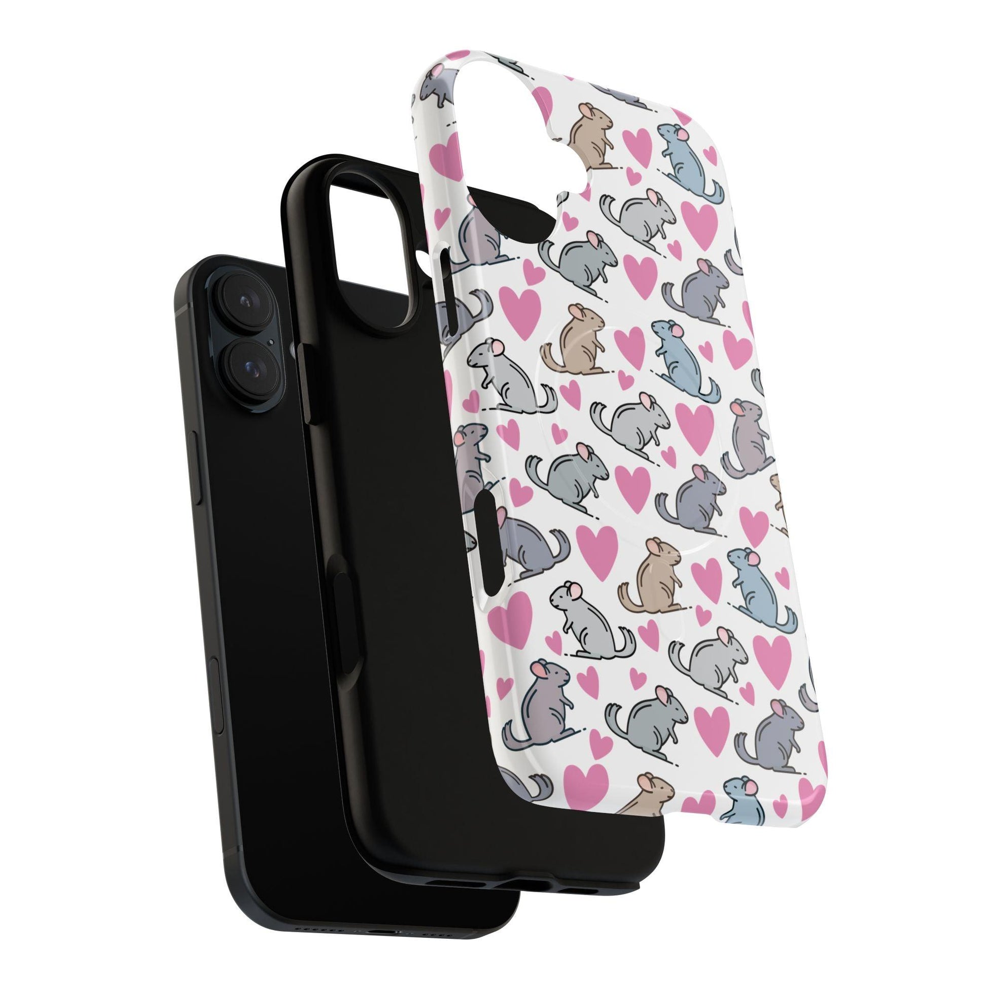 iPhone Magnetic Case - Pink Love Hearts and Chinchilla Illustrations