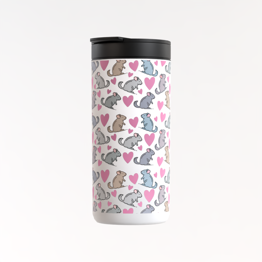 Chinchilla Thermos Flask – Eco-Friendly Reusable Travel Mug with Cute Chinchilla & Heart Pattern (400ml)