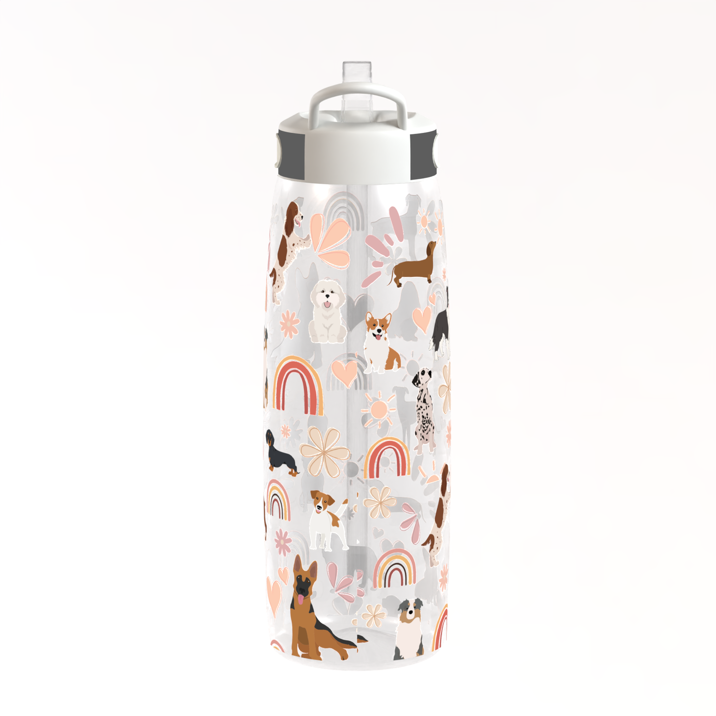 Retro Dog Water Bottle – 800ml BPA-Free Drink Bottle with No-Spill Straw
